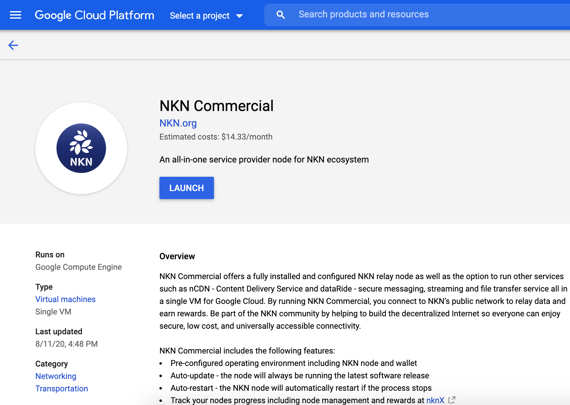 NKN commercial on GCP marketplace