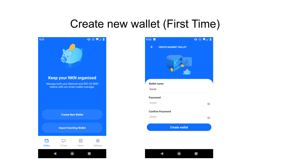 Create wallet first time